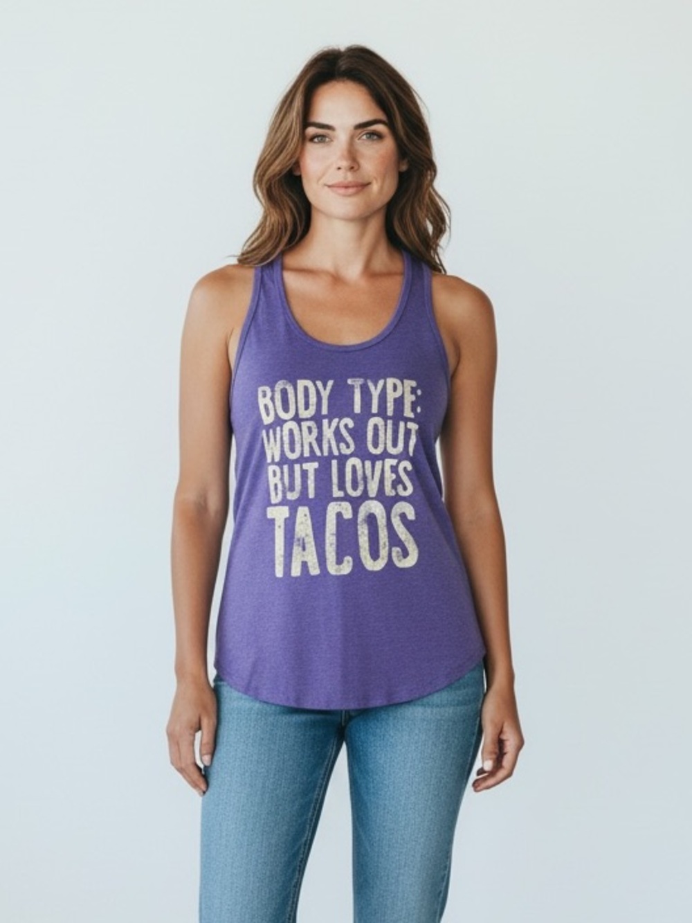 Purple & Gold Tank Top Body Type: Works Out But Loves Tacos